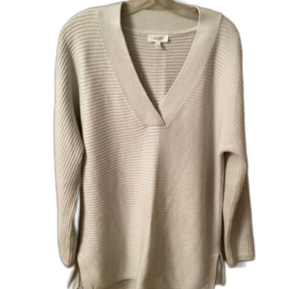 HAVEN WELL WITHIN SIZE MED LT MINT GREEN RIBBED V NECK SWEATER COTTON CASHMERE - Picture 1 of 8